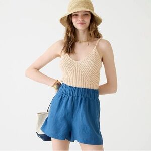 NEW J. Crew High Waist Blue Women's linen Shorts size XXS elastic waist